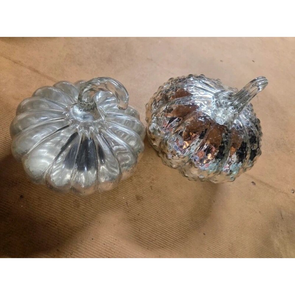 Silver Glass pumpkins, set of 2